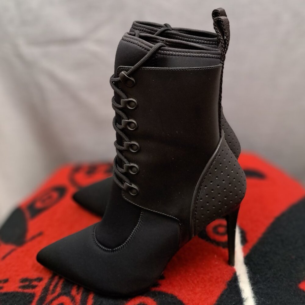 %Size 8.5 Alexander Wang x H&M Black Pointed Scuba Fabric Boots Women / D4